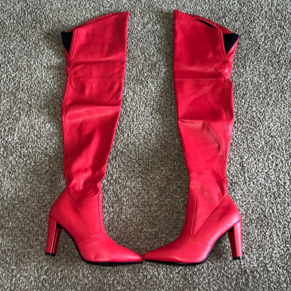 Shoe N Tale Women Stretch Leather Red Boots